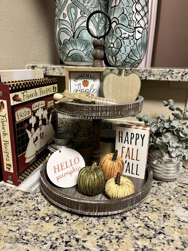 fall decorating stand and tray
