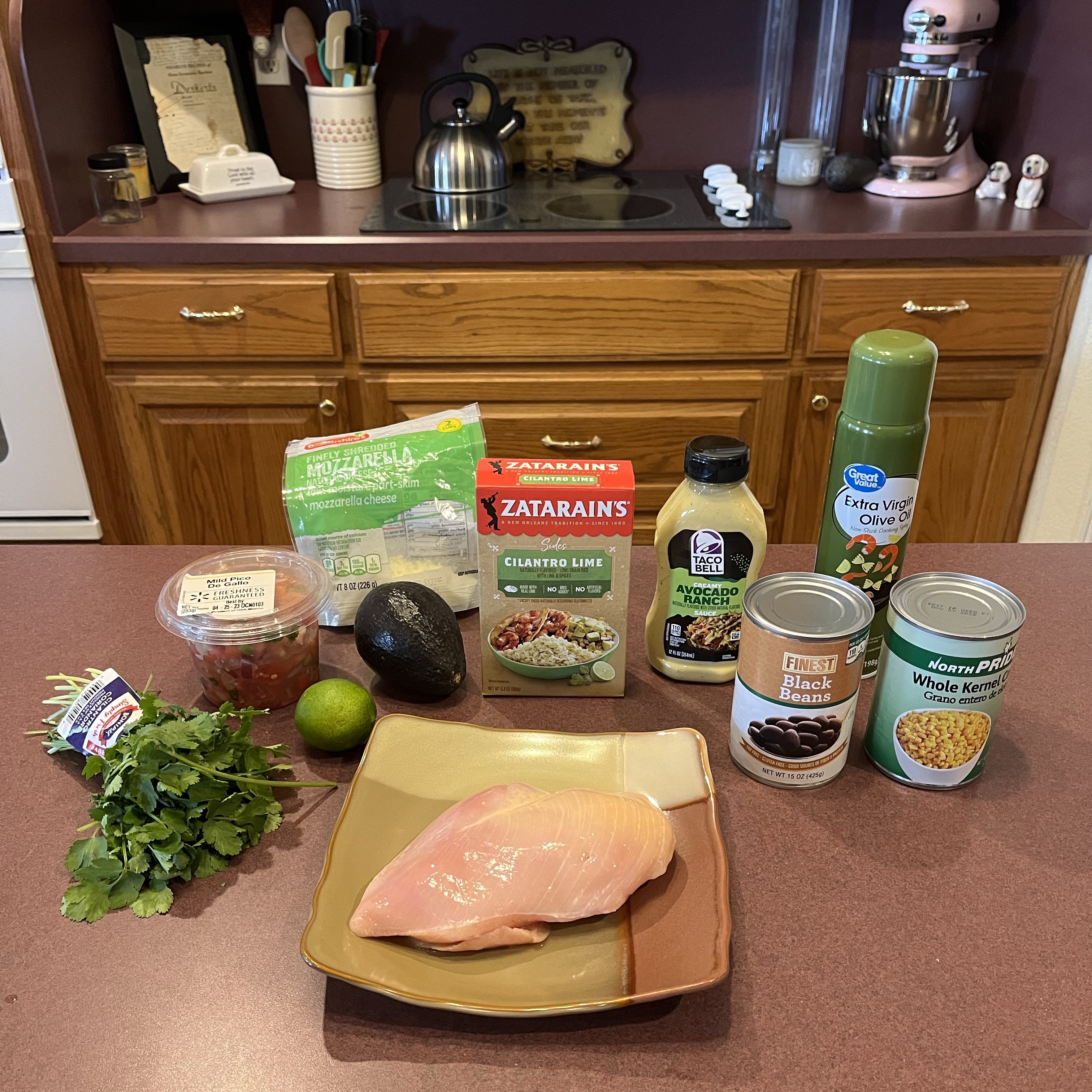ingredients for a cilantro lime chicken bowl