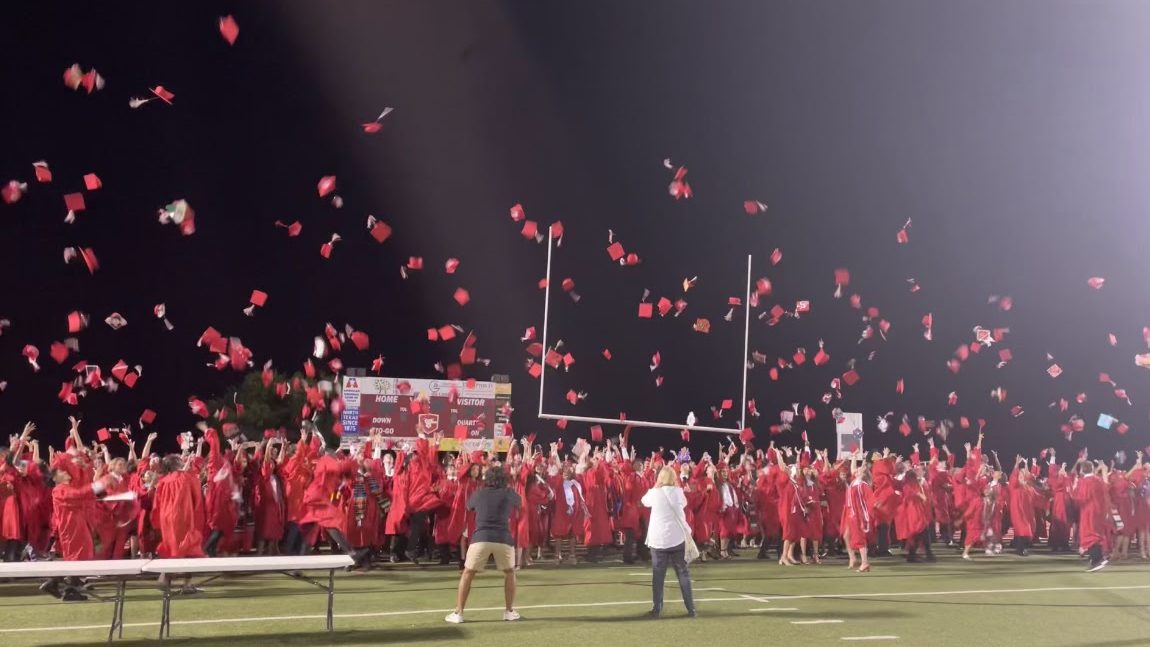 graduation celebration grads throwing caps