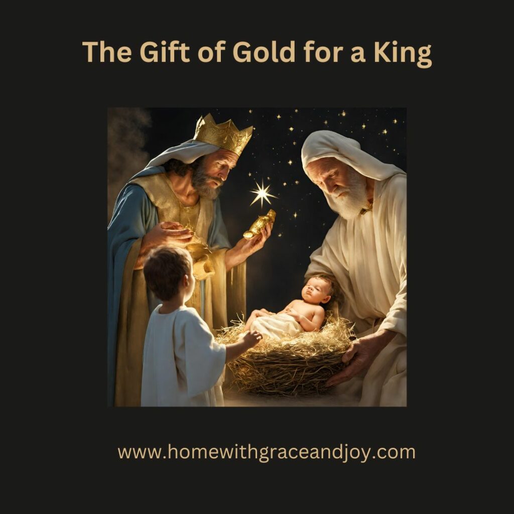 The three kings giving gold to Jesus