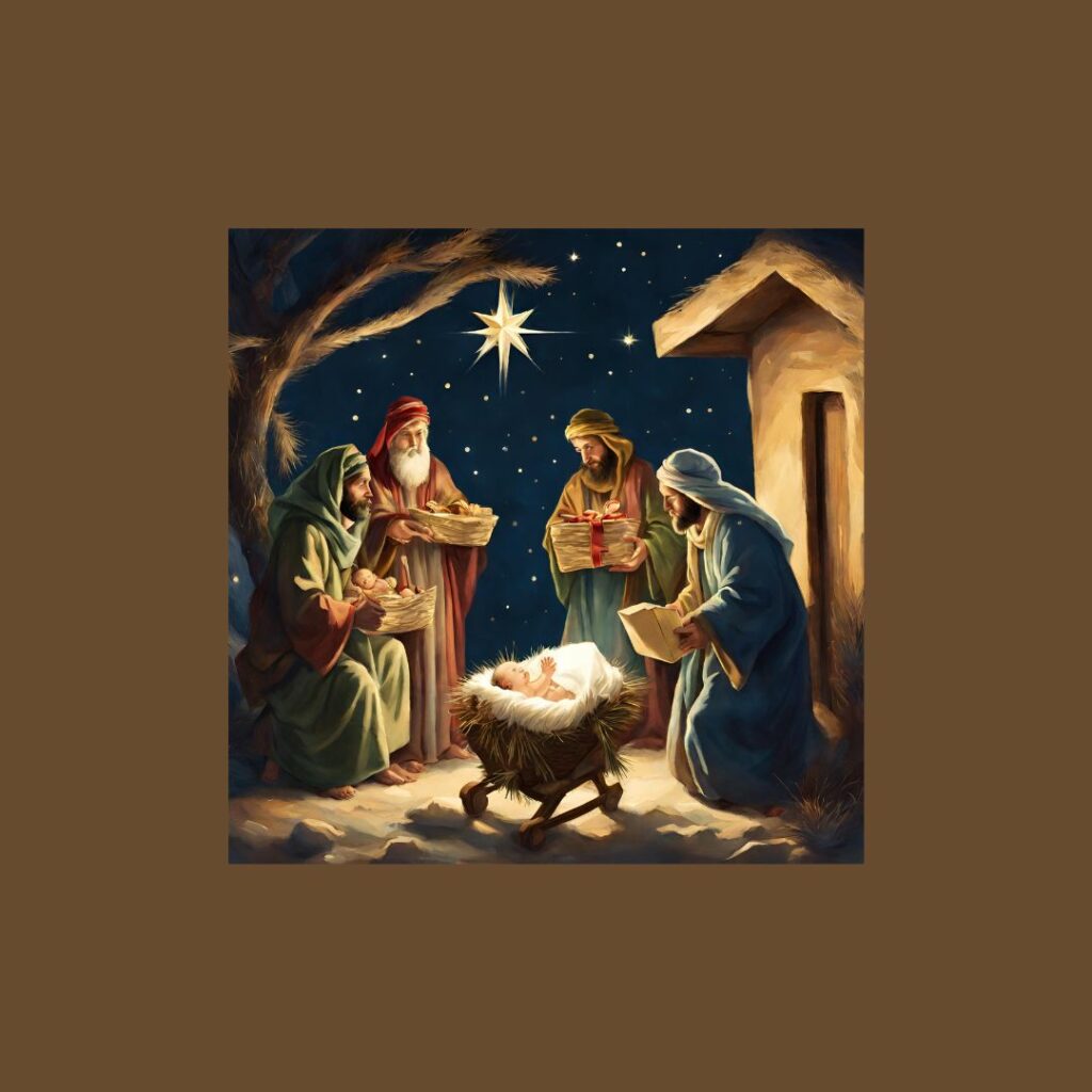 The Three Kings giving gifts to Jesus