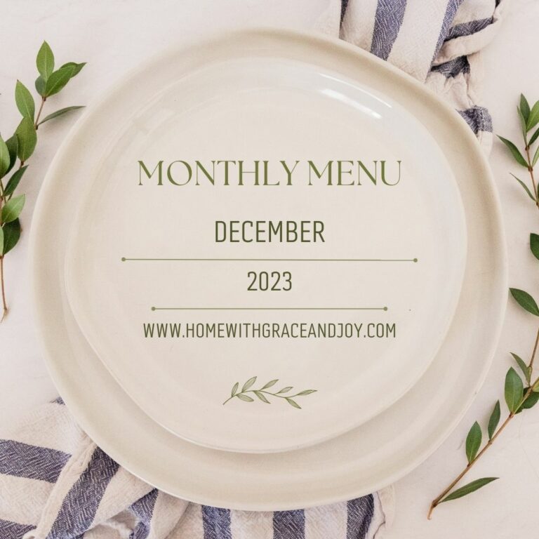 Monthly Menu and Recipes for Meal Planning (December)