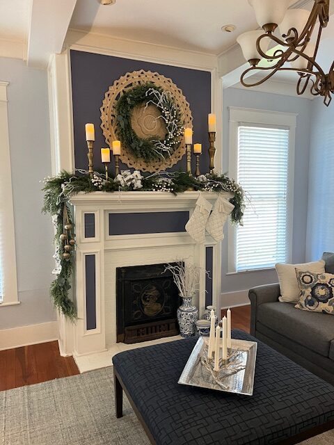 fireplace at the Christmas tour of homes
