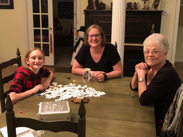 Granny Joy, Caddie, and Shea playing games