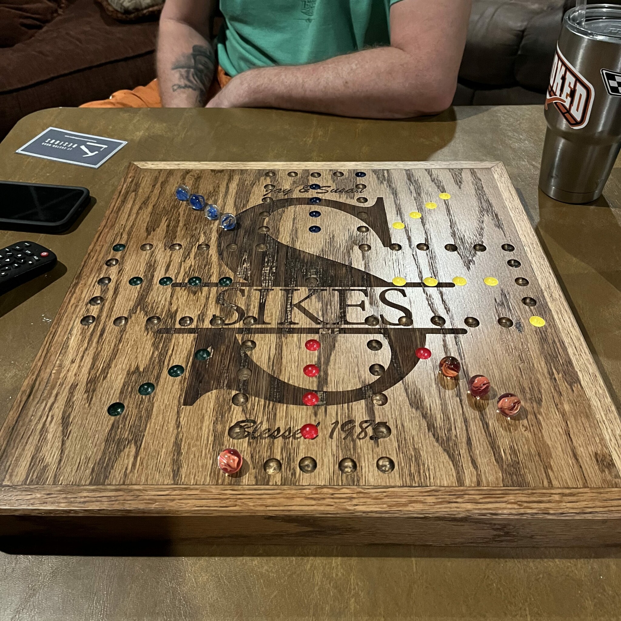 homemade wooden Wahoo board for family game night