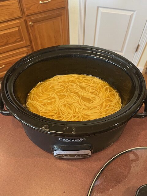 lemon shrimp linguini in the crockpot with pasta